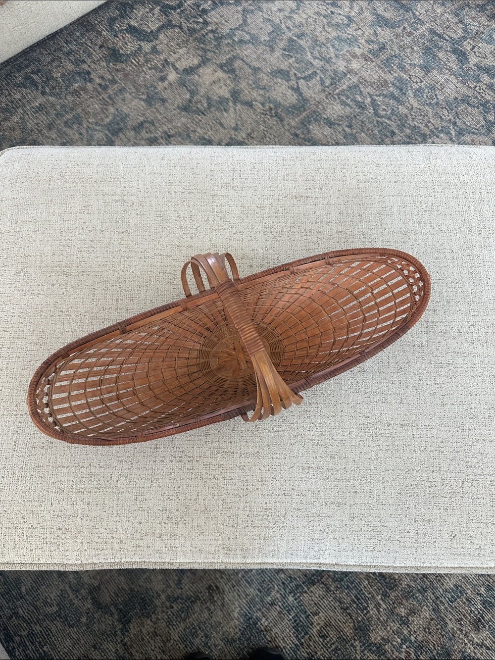 Vintage Mid-Century Bamboo Canoe Basket Bobo Boat Trug Centerpiece 18x6